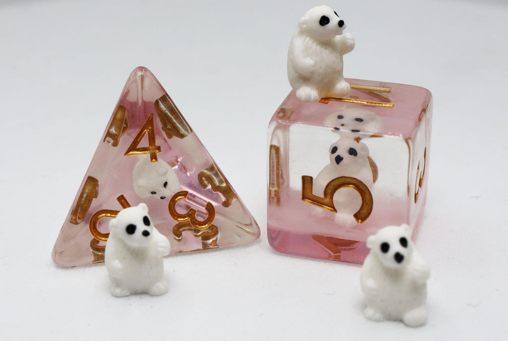 Pink Polar Bear RPG Dice Set Plastic Dice Foam Brain Games