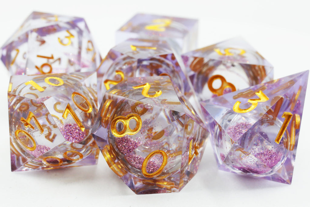 Sharp Edge Liquid Core RPG Dice Set - Purple Plastic Dice Foam Brain Games