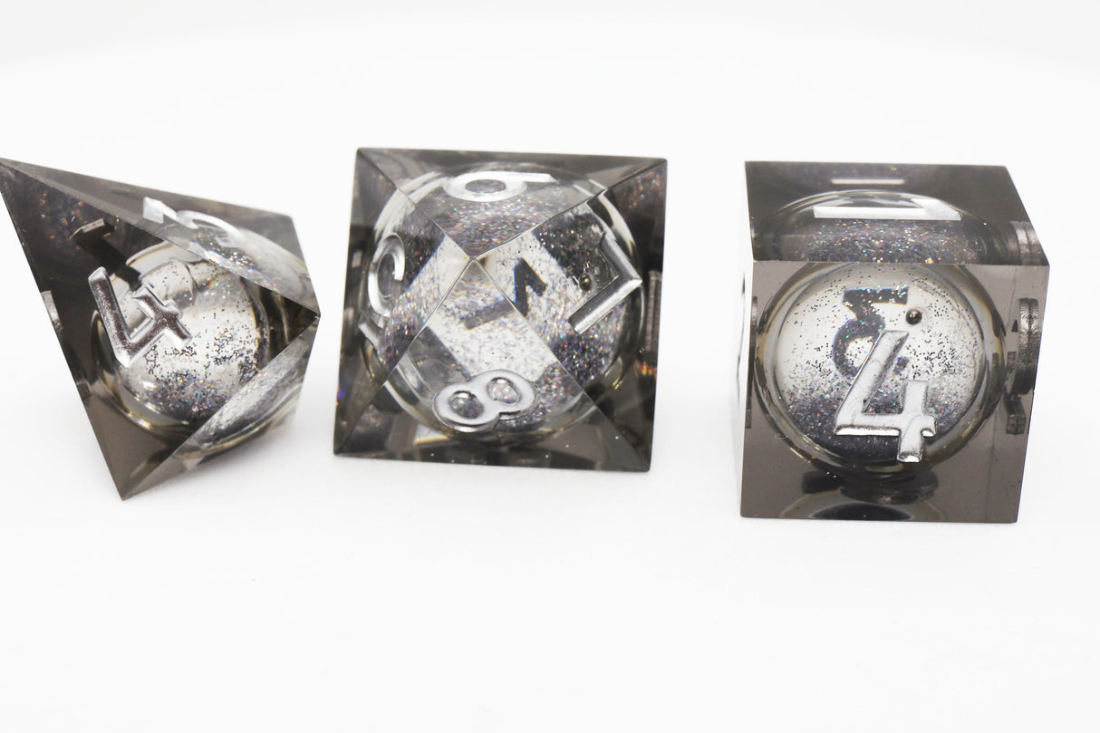 Sharp Edge Liquid Core RPG Dice Set - Black Plastic Dice Foam Brain Games