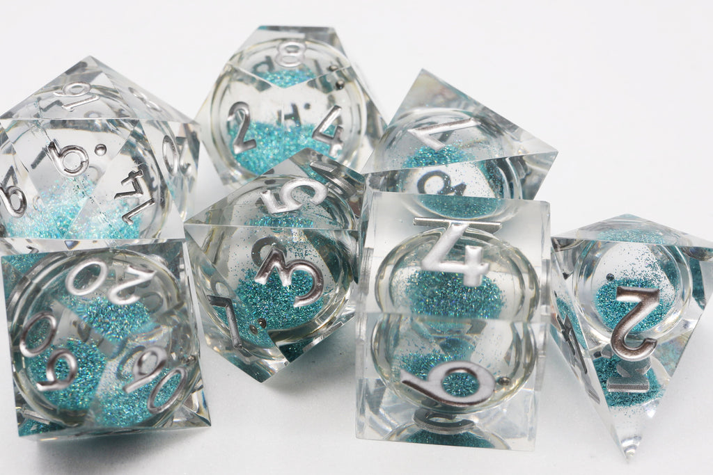 Sharp Edge Liquid Core RPG Dice Set - Sky Blue Plastic Dice Foam Brain Games