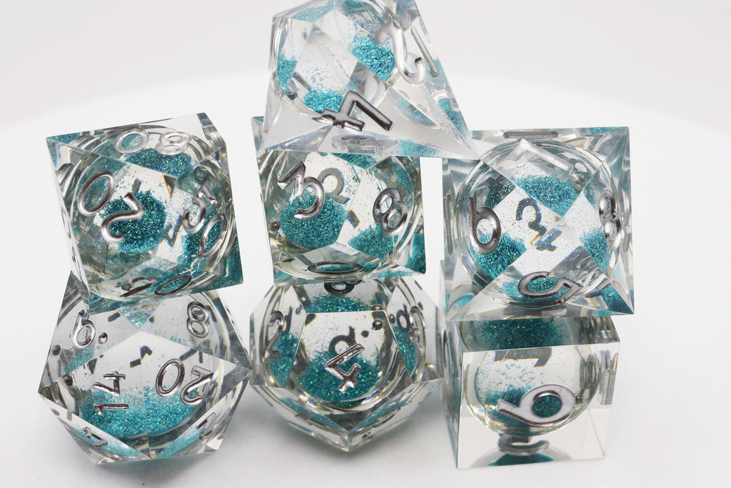 Sharp Edge Liquid Core RPG Dice Set - Sky Blue Plastic Dice Foam Brain Games