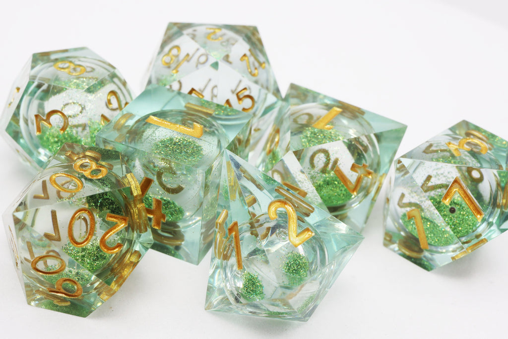 Sharp Edge Liquid Core RPG Dice Set - Mint Green Plastic Dice Foam Brain Games