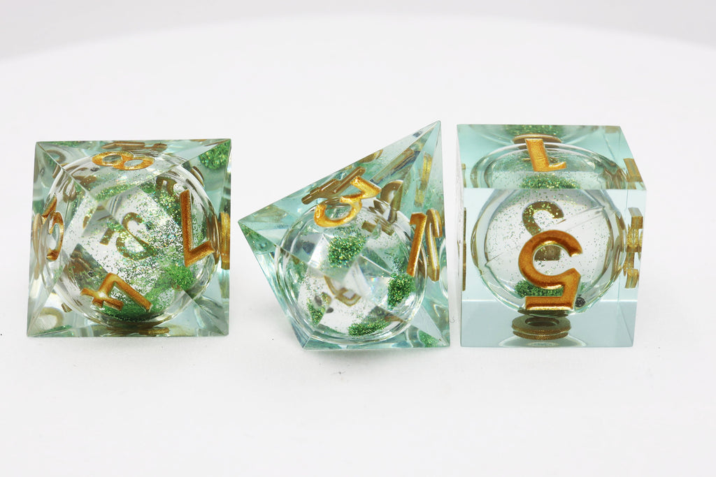 Sharp Edge Liquid Core RPG Dice Set - Mint Green Plastic Dice Foam Brain Games