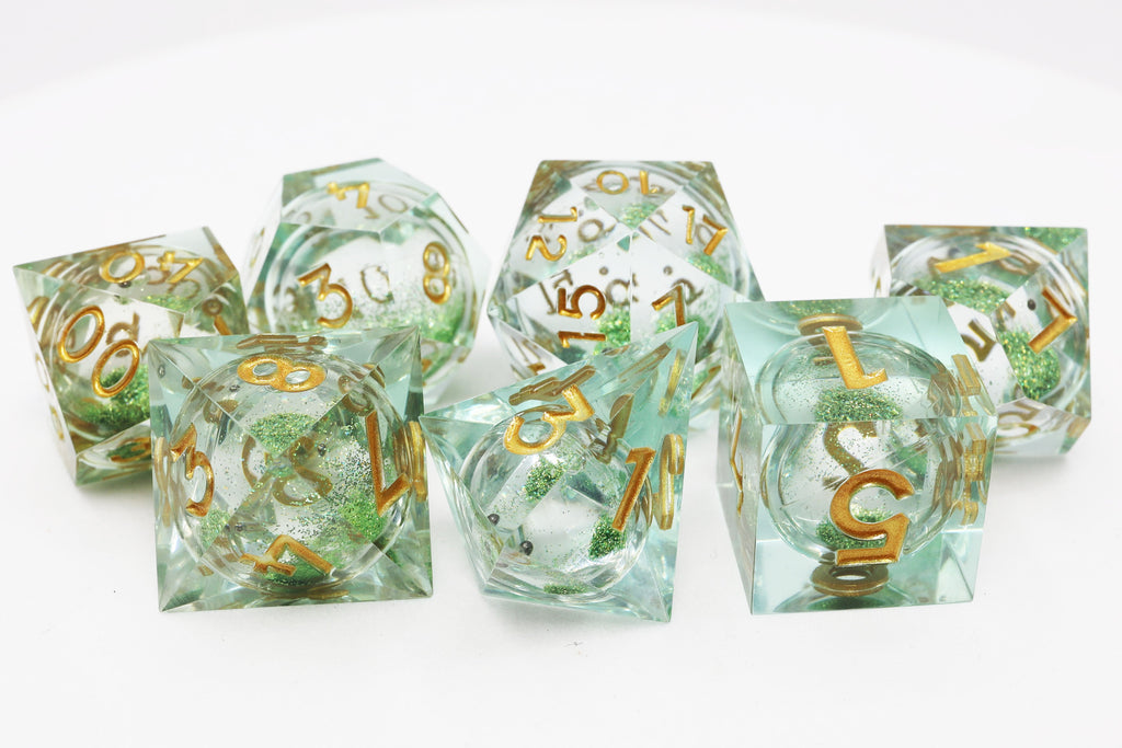 Sharp Edge Liquid Core RPG Dice Set - Mint Green Plastic Dice Foam Brain Games