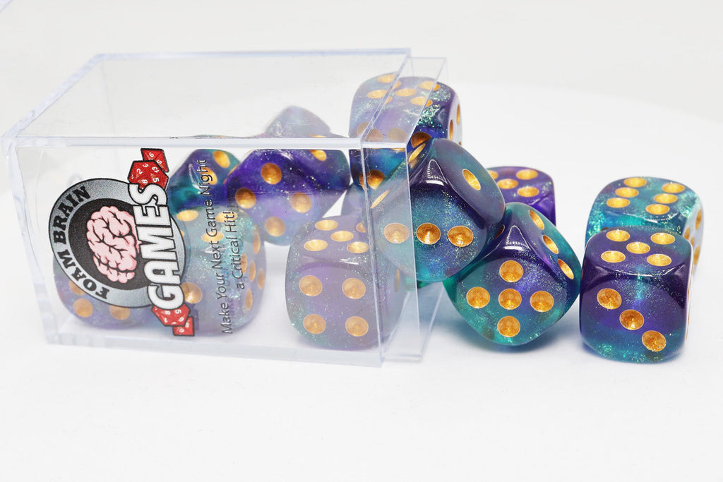 12 piece Pip D6s - Hocus-Pocus Glitter Plastic Dice Foam Brain Games