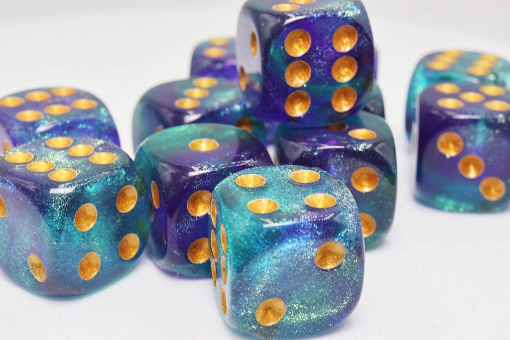 12 piece Pip D6s - Hocus-Pocus Glitter Plastic Dice Foam Brain Games