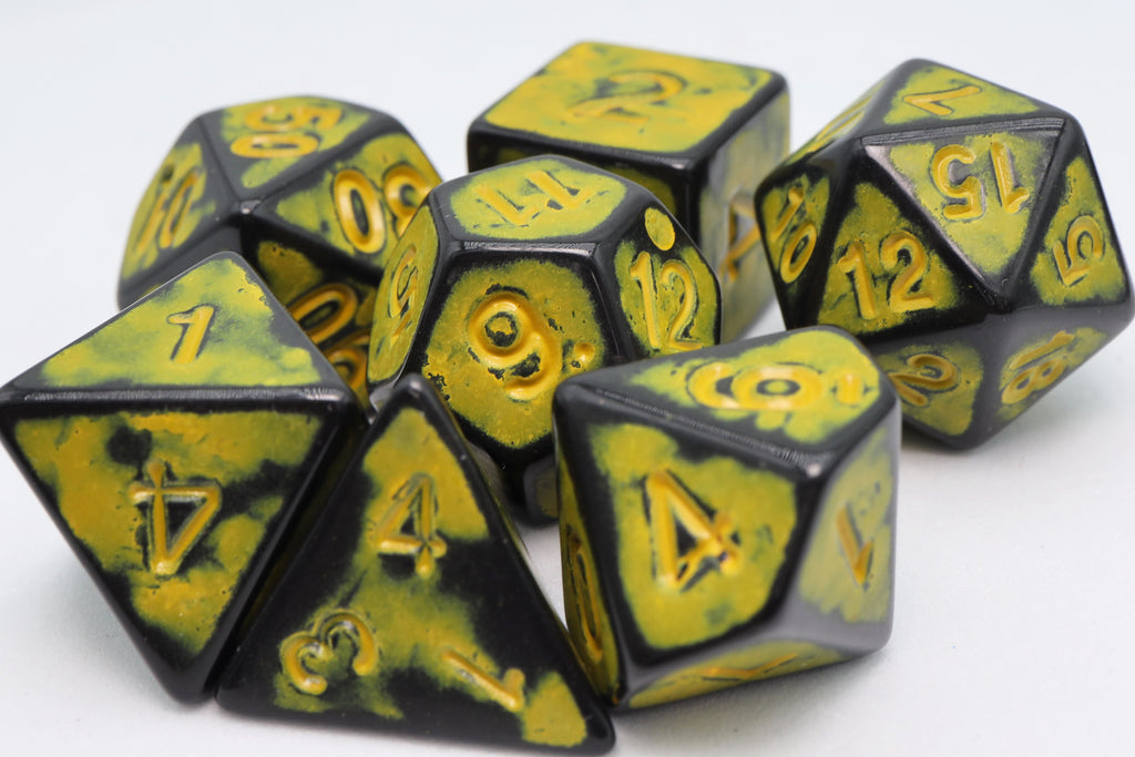 Timeworn Yellow RPG Dice Set Plastic Dice Foam Brain Games