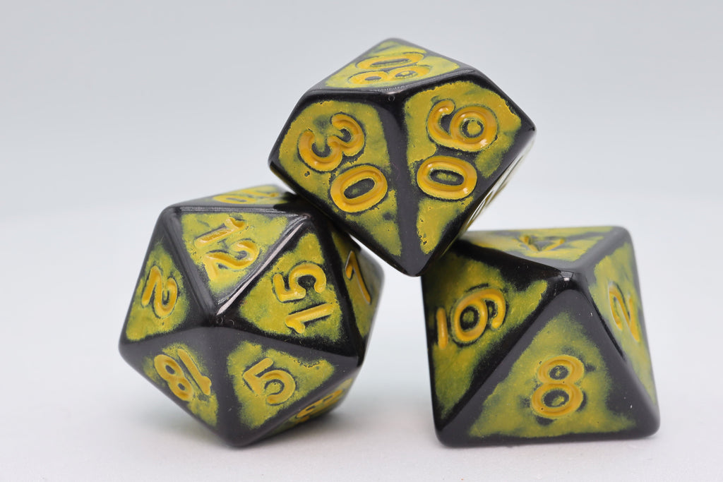 Timeworn Yellow RPG Dice Set Plastic Dice Foam Brain Games