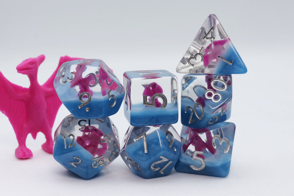 Pink Pterodactyl RPG Dice Set Plastic Dice Foam Brain Games