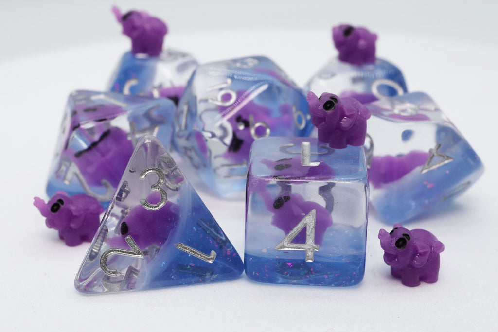 Purple Elephant RPG Dice Set Plastic Dice Foam Brain Games