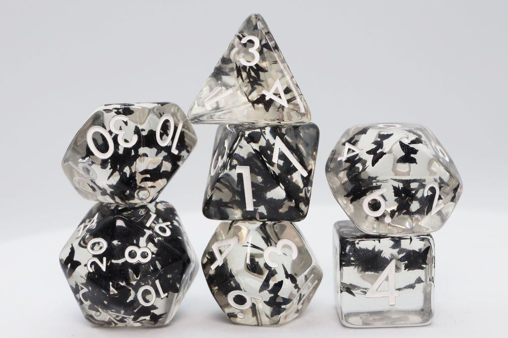 Butterfly Kiss - Black RPG Dice Set Plastic Dice Foam Brain Games