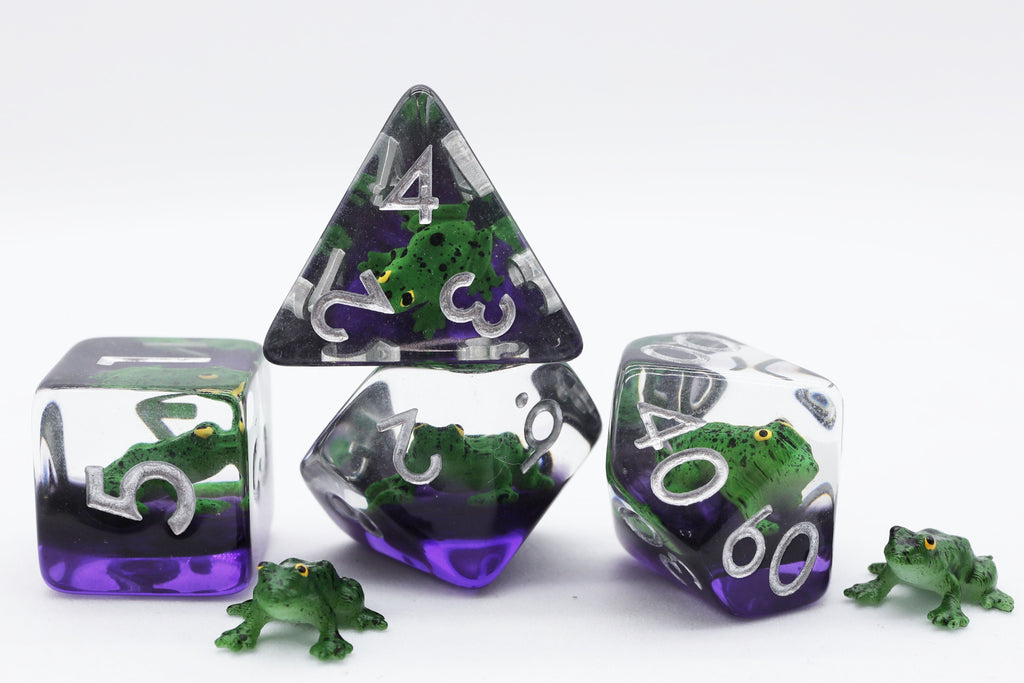 Green Poison Frog RPG Dice Set Plastic Dice Foam Brain Games