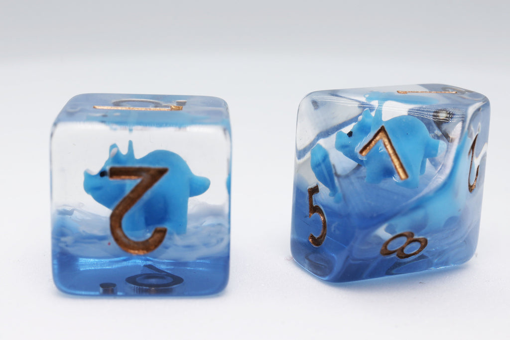 Blue Triceratops RPG Dice Set Plastic Dice Foam Brain Games