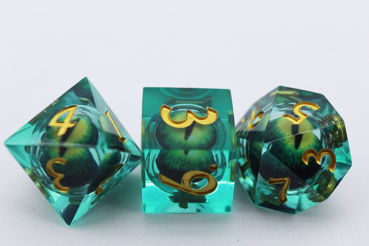 Sharp Edge Moving Eye RPG Dice Set - Green Cyclops Plastic Dice Foam Brain Games