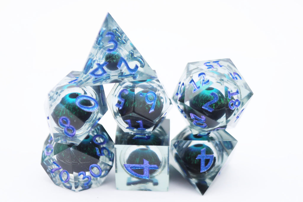 Sharp Edge Moving Eye RPG Dice Set - Blue Cyclops Plastic Dice Foam Brain Games