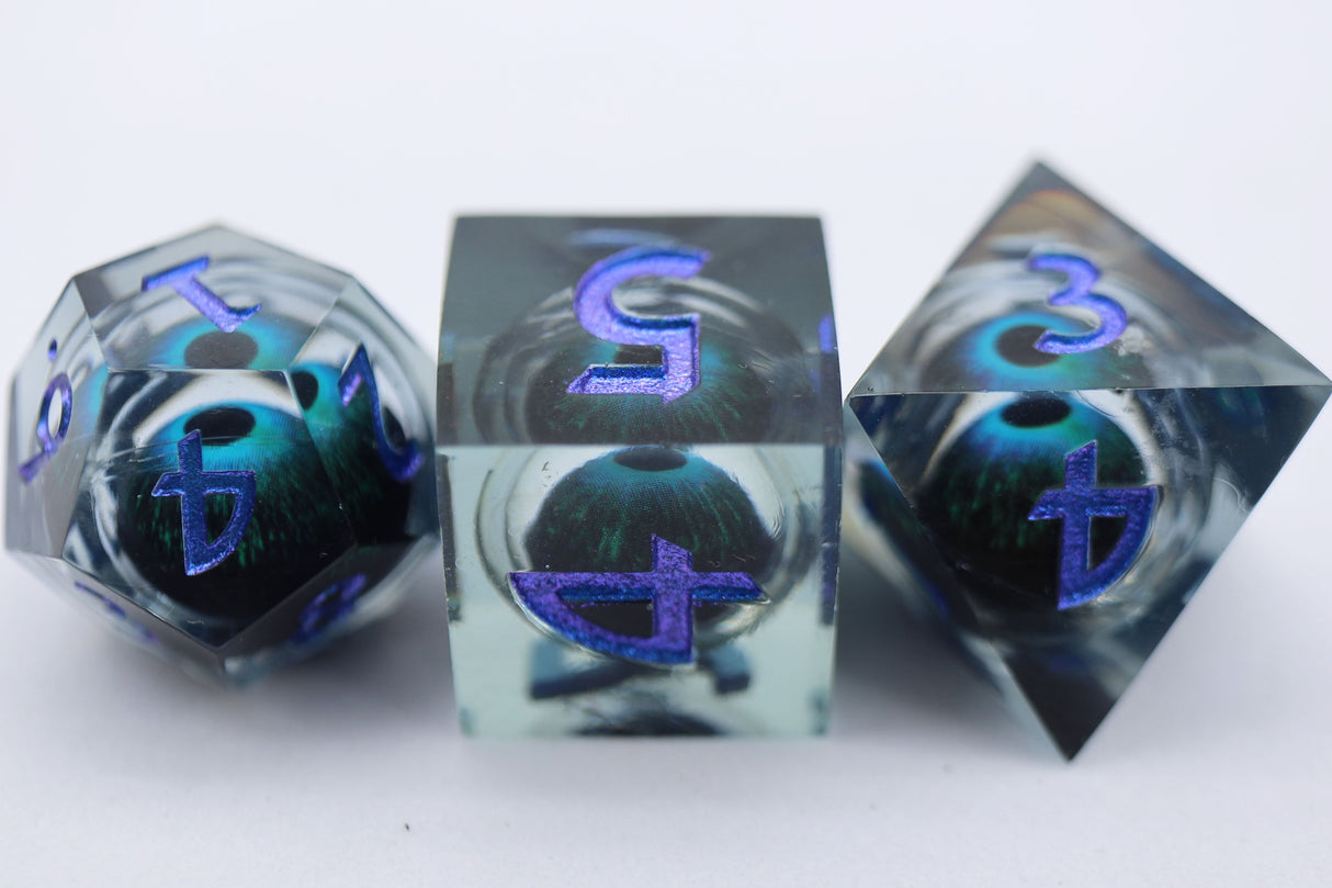 Sharp Edge Moving Eye RPG Dice Set - Blue Cyclops Plastic Dice Foam Brain Games