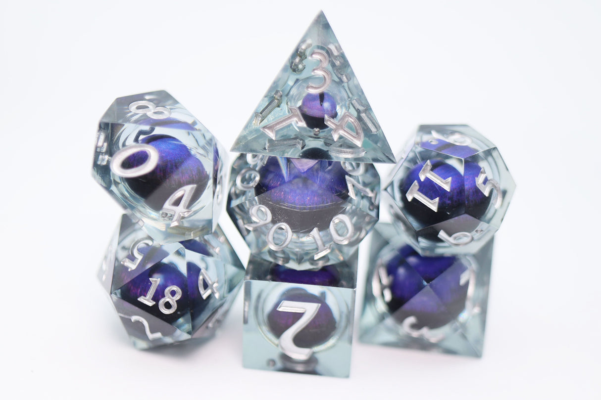 Sharp Edge Moving Eye RPG Dice Set - Purple Cyclops Plastic Dice Foam Brain Games