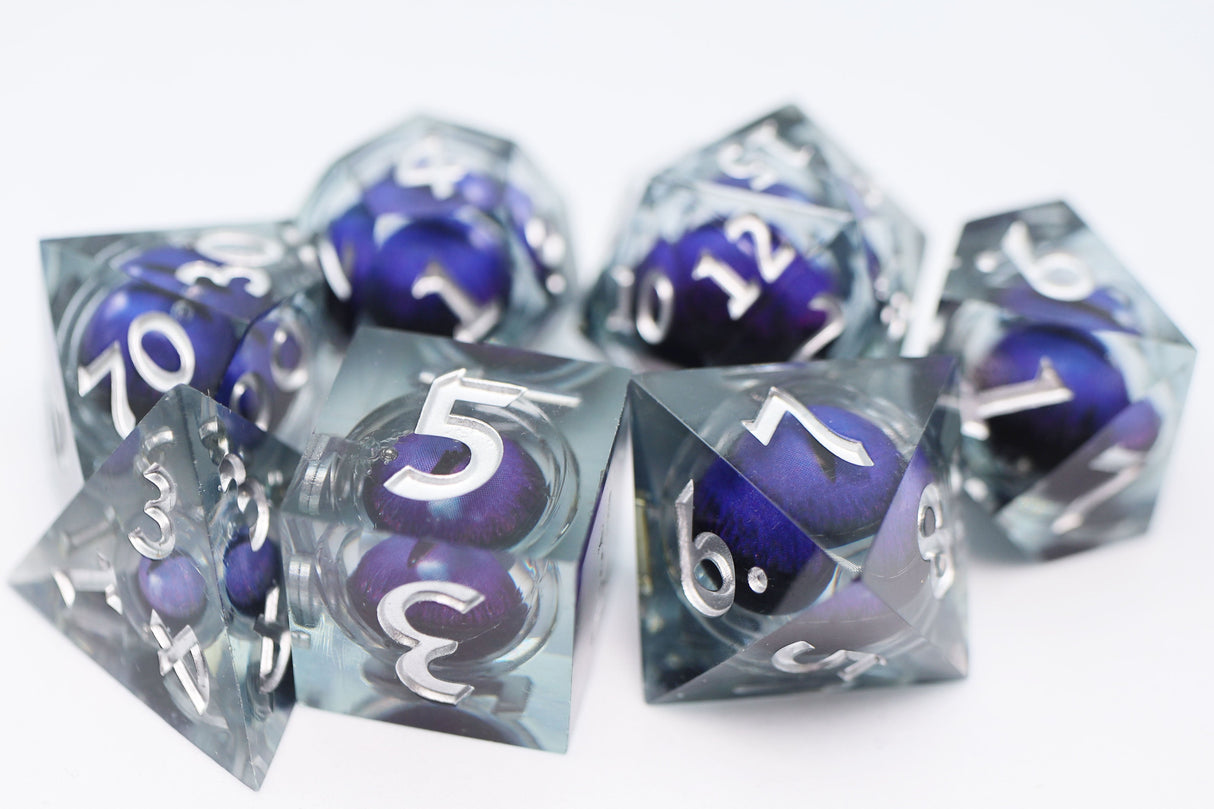 Sharp Edge Moving Eye RPG Dice Set - Purple Cyclops Plastic Dice Foam Brain Games