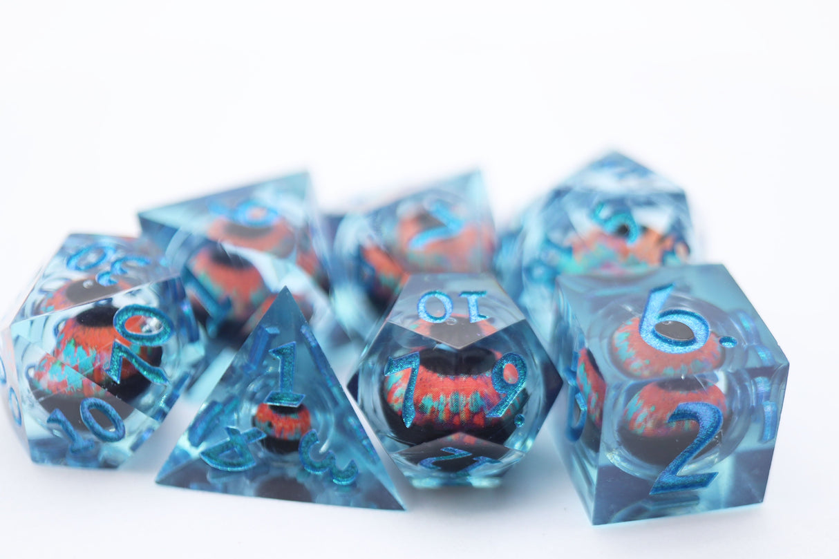 Sharp Edge Moving Eye RPG Dice Set - Teal Cyclops Plastic Dice Foam Brain Games