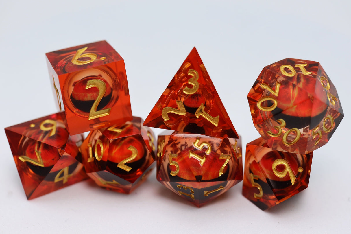 Sharp Edge Moving Eye RPG Dice Set - Amber Cyclops Plastic Dice Foam Brain Games