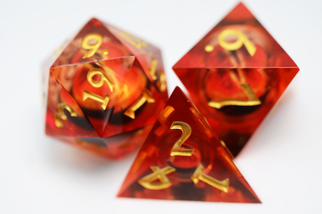 Sharp Edge Moving Eye RPG Dice Set - Amber Cyclops Plastic Dice Foam Brain Games