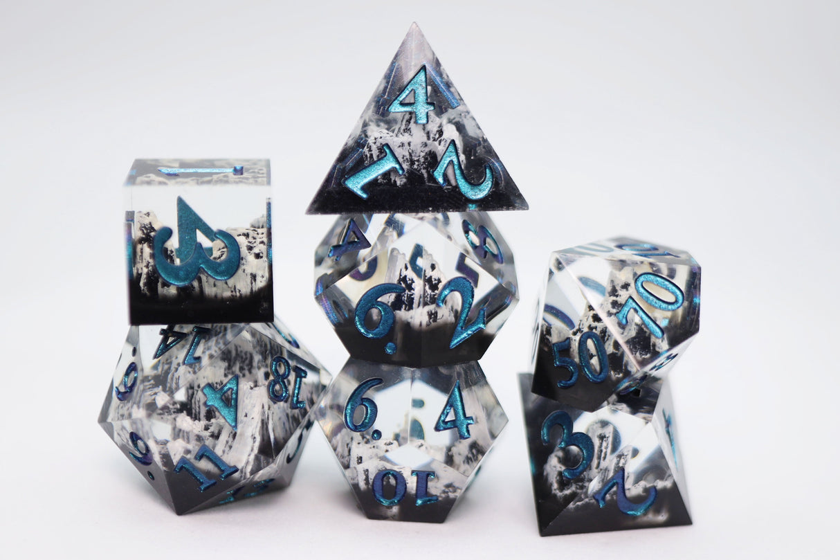 Sharp Edge Resin RPG Dice Set - The Journey North Plastic Dice Foam Brain Games