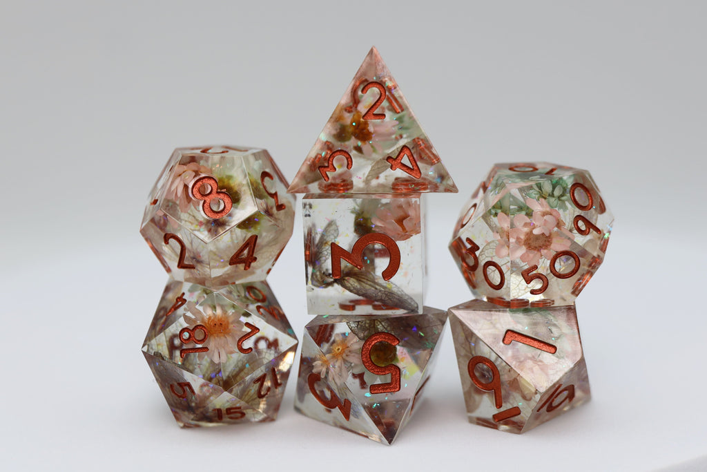 Sharp Edge Resin RPG Dice Set - Beautiful Blossom Plastic Dice Foam Brain Games