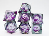 Sharp Edge Glow in the Dark Liquid Core RPG Dice Set - Violet Glimmer