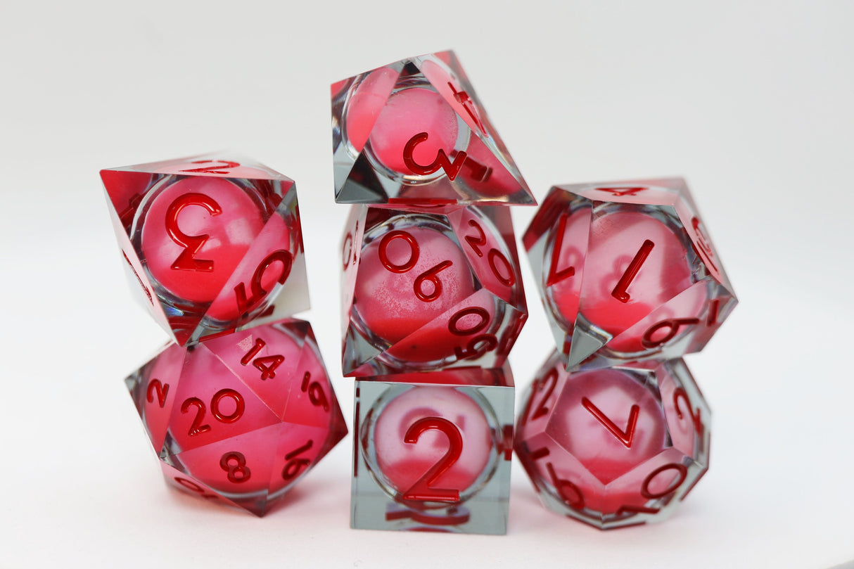 Sharp Edge Glow in the Dark Liquid Core RPG Dice Set - Midnight Rose
