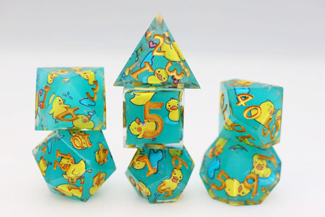 Splashing Duckies: Sharp Edge Decal RPG Dice Set Plastic Dice Foam Brain Games