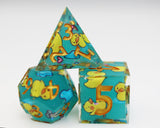 Splashing Duckies: Sharp Edge Decal RPG Dice Set Plastic Dice Foam Brain Games