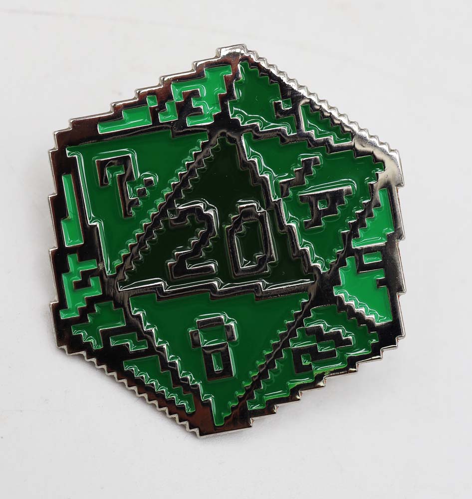 D20 Pin - 8 Bit Green Enamel Pin Foam Brain Games