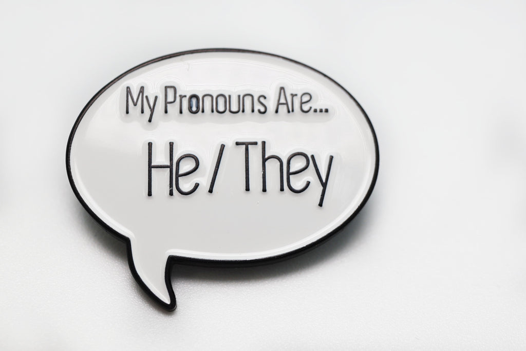 Speech Bubble Pin: He/They Pronouns Enamel Pin Foam Brain Games