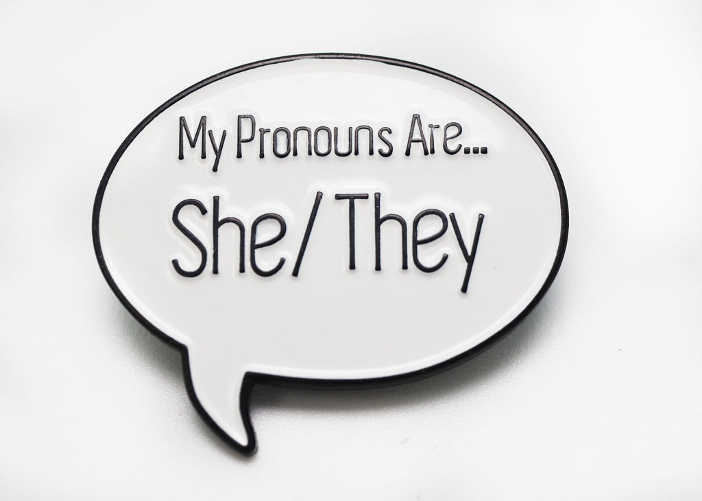 Speech Bubble Pin: She/They Pronouns Enamel Pin Foam Brain Games