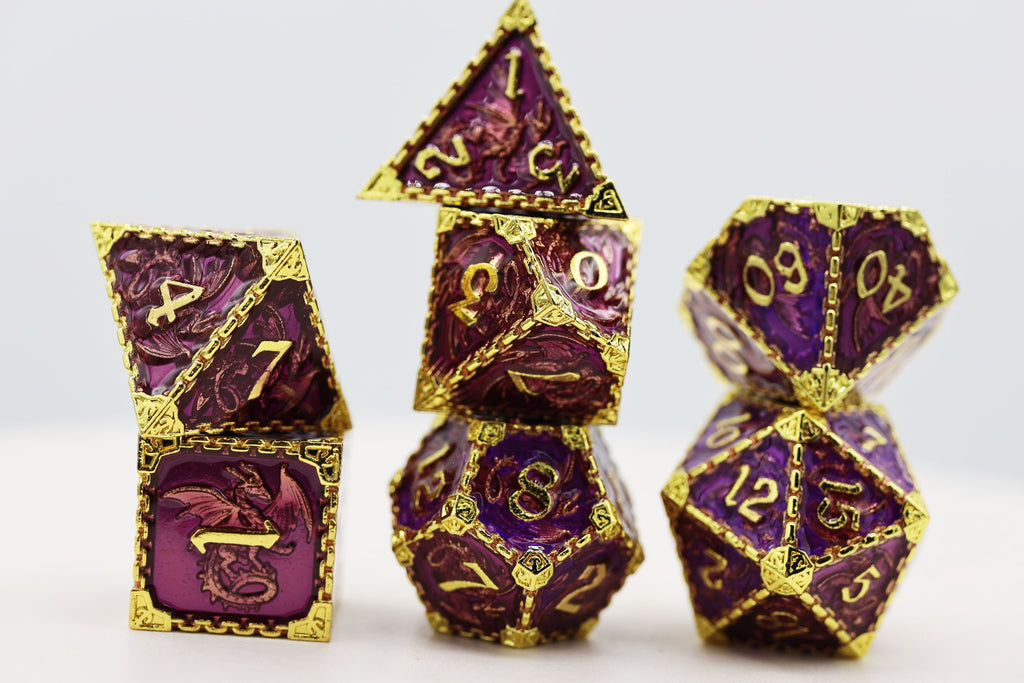 Chained Dragon: Royal with Gold - Metal RPG Dice Set Metal Dice Foam Brain Games