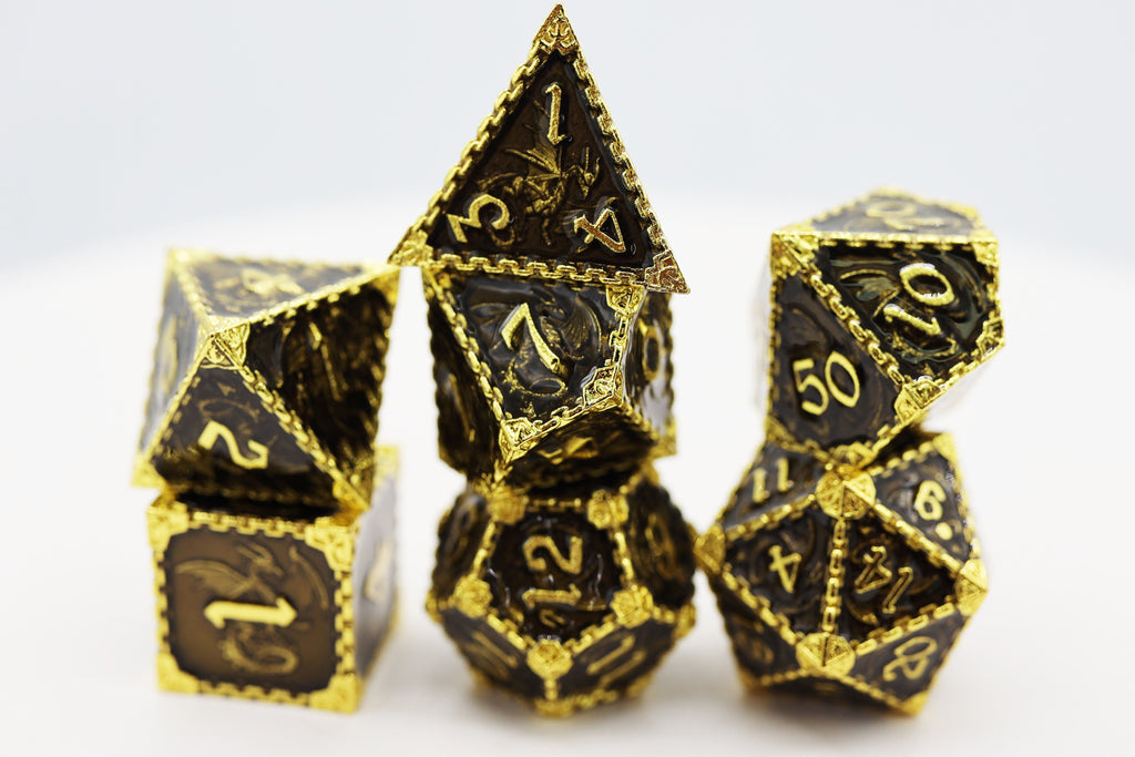 Chained Dragon: Gold Void - Metal RPG Dice Set Metal Dice Foam Brain Games