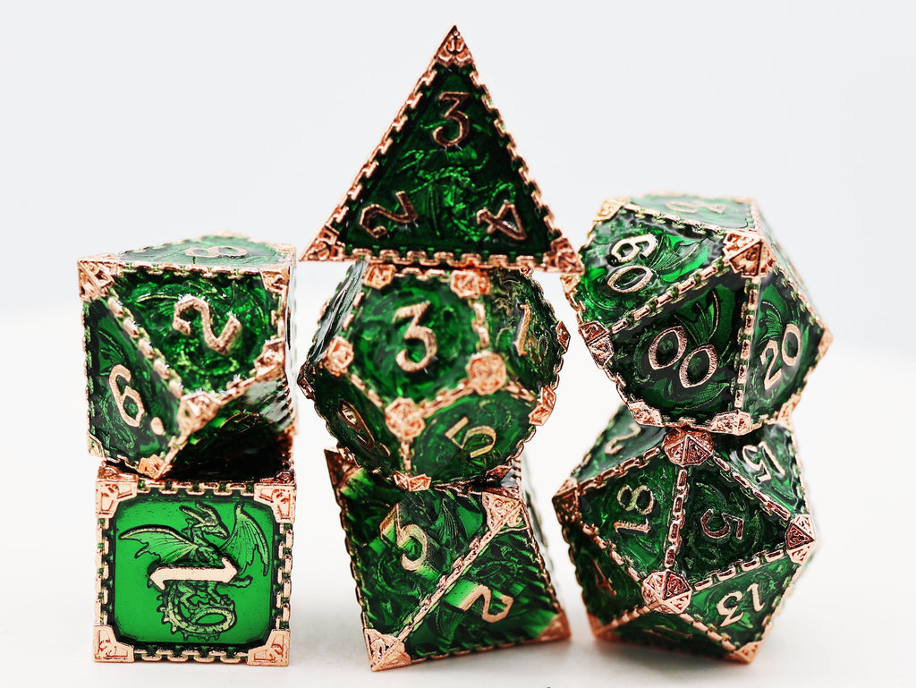 Chained Dragon: Forest - Metal RPG Dice Set Metal Dice Foam Brain Games