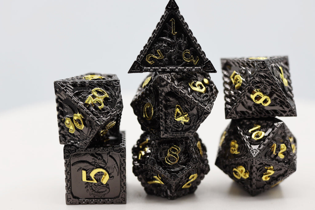 Chained Dragon: Night - Metal RPG Dice Set Metal Dice Foam Brain Games