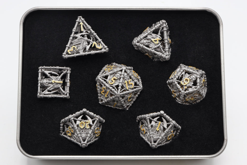 Grim Scythe: Grey - Metal RPG Dice Set Metal Dice Foam Brain Games