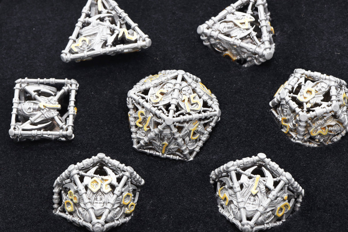 Grim Scythe: Grey - Hollow Metal RPG Dice Set Metal Dice Foam Brain Games