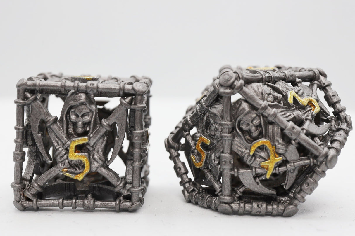 Grim Scythe: Grey - Hollow Metal RPG Dice Set Metal Dice Foam Brain Games