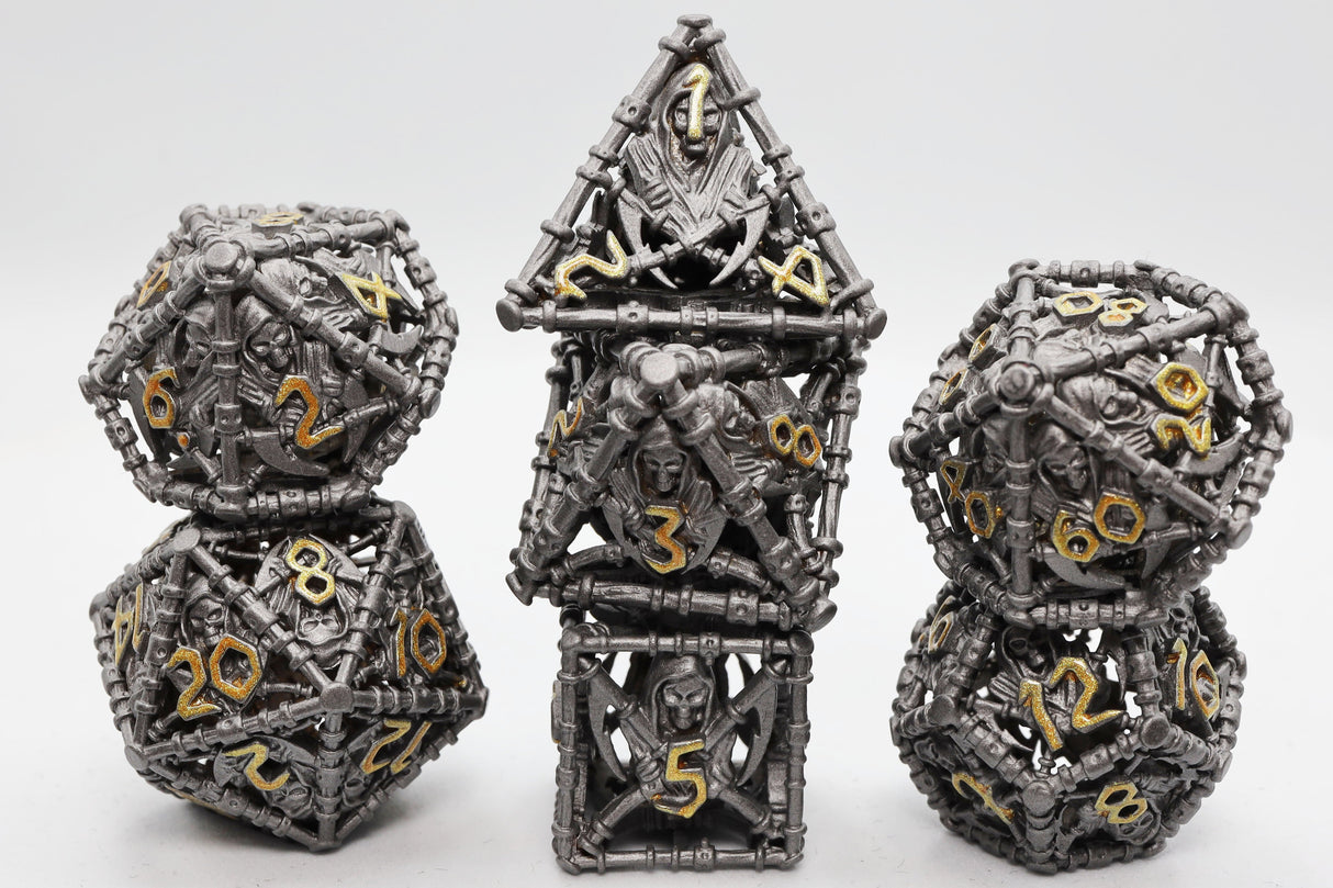 Grim Scythe: Grey - Hollow Metal RPG Dice Set Metal Dice Foam Brain Games