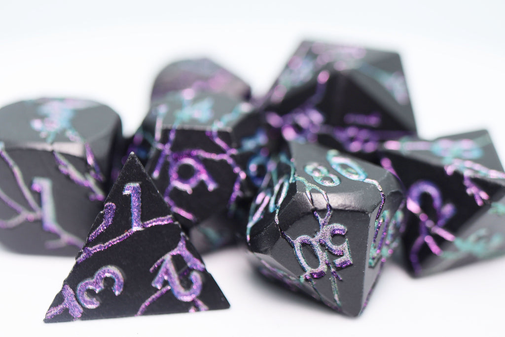 Purple Lightning - Metal RPG Dice Set Metal Dice Foam Brain Games