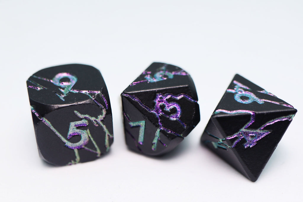 Purple Lightning - Metal RPG Dice Set Metal Dice Foam Brain Games