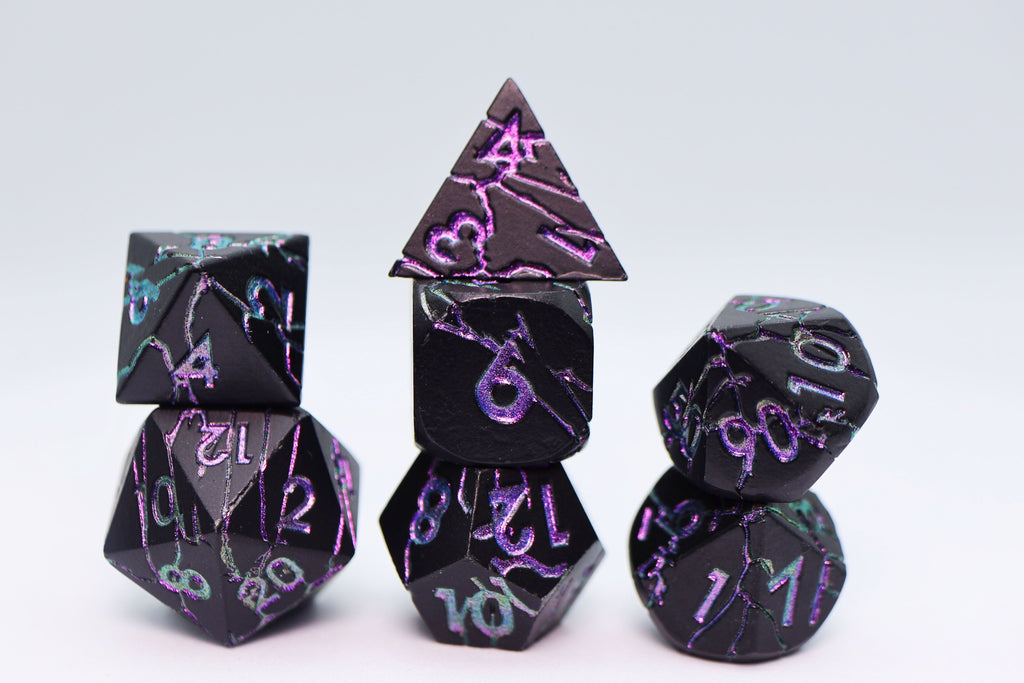 Purple Lightning - Metal RPG Dice Set Metal Dice Foam Brain Games