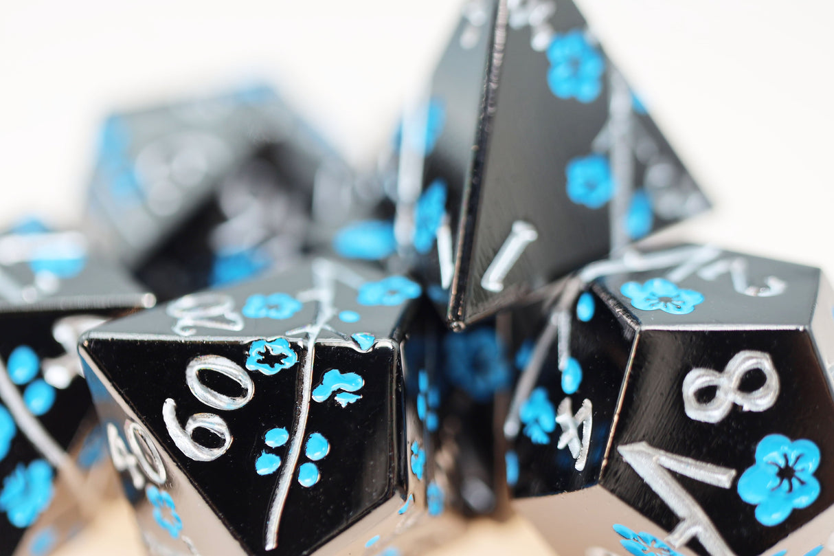 Metallic Bouquet: Dark Blue Pimpernel - Metal RPG Dice Set Metal Dice Foam Brain Games