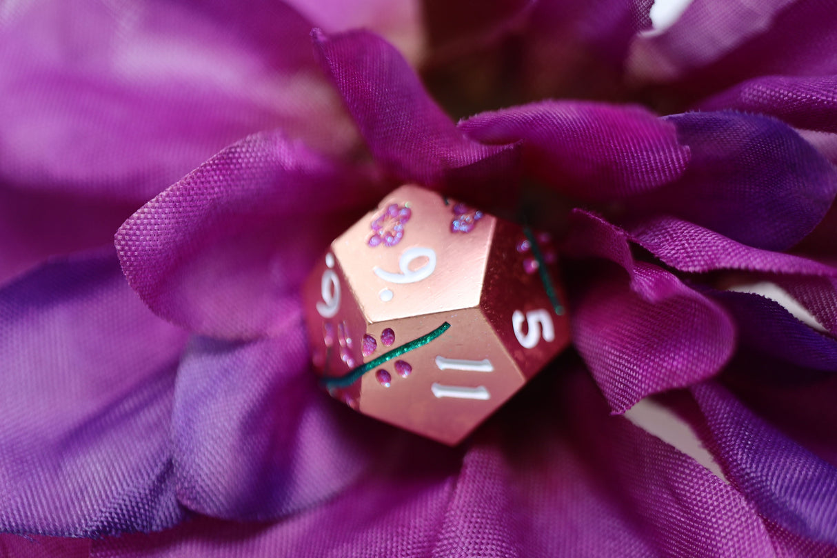 Metallic Bouquet: Copper Cherry Blossoms - Metal RPG Dice Set Metal Dice Foam Brain Games
