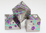 Metallic Bouquet: Silvered Jackmanii - Metal RPG Dice Set Metal Dice Foam Brain Games