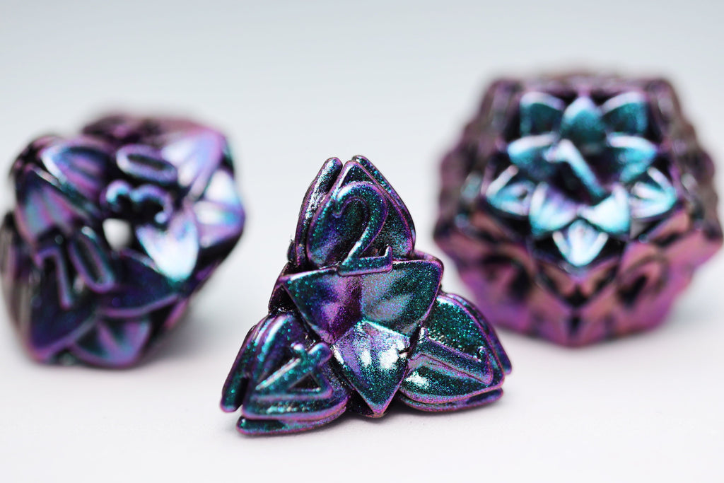 Otherworldly Flower - Hollow Metal RPG Dice Set Metal Dice Foam Brain Games