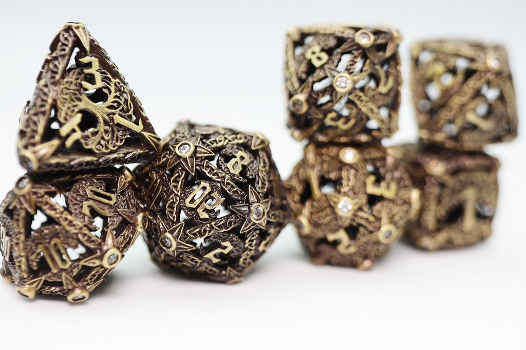 Trees of Virtue: Tree of Humility - Hollow Metal RPG Dice Set Metal Dice Foam Brain Games